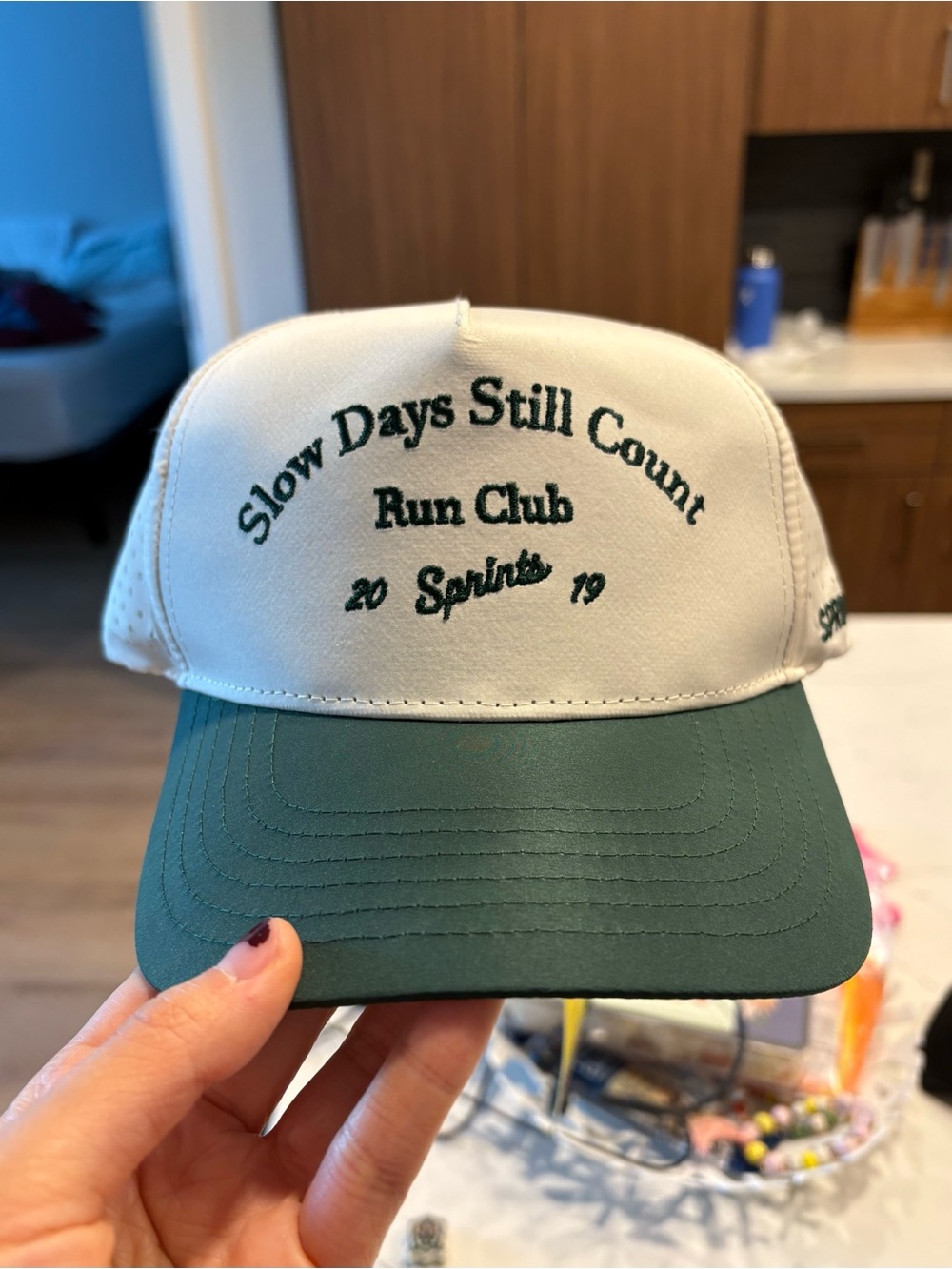 Slow Days Still Count Run Club Two-Tone Cap - White & Green